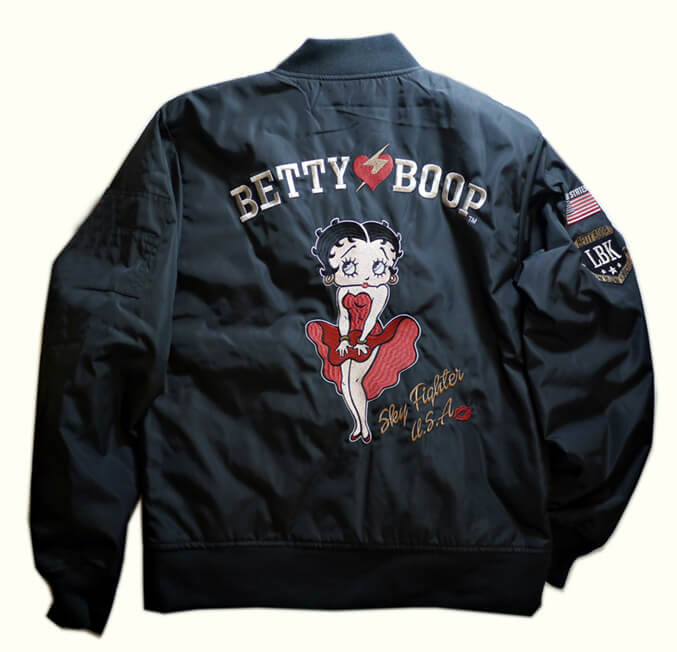 Betty Boop Black Low Blow Knuckle USA Bomber Jacket