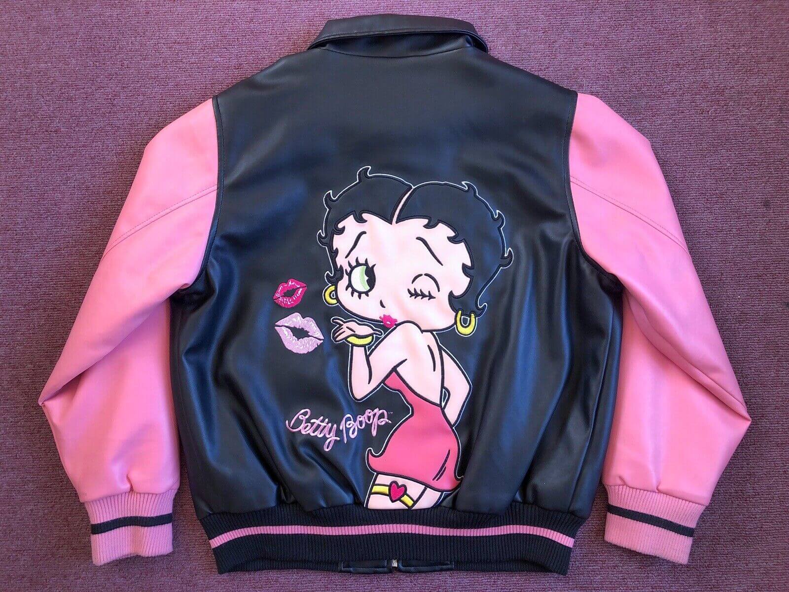 Betty Boop Black Pink Cartoon Leather Jacket