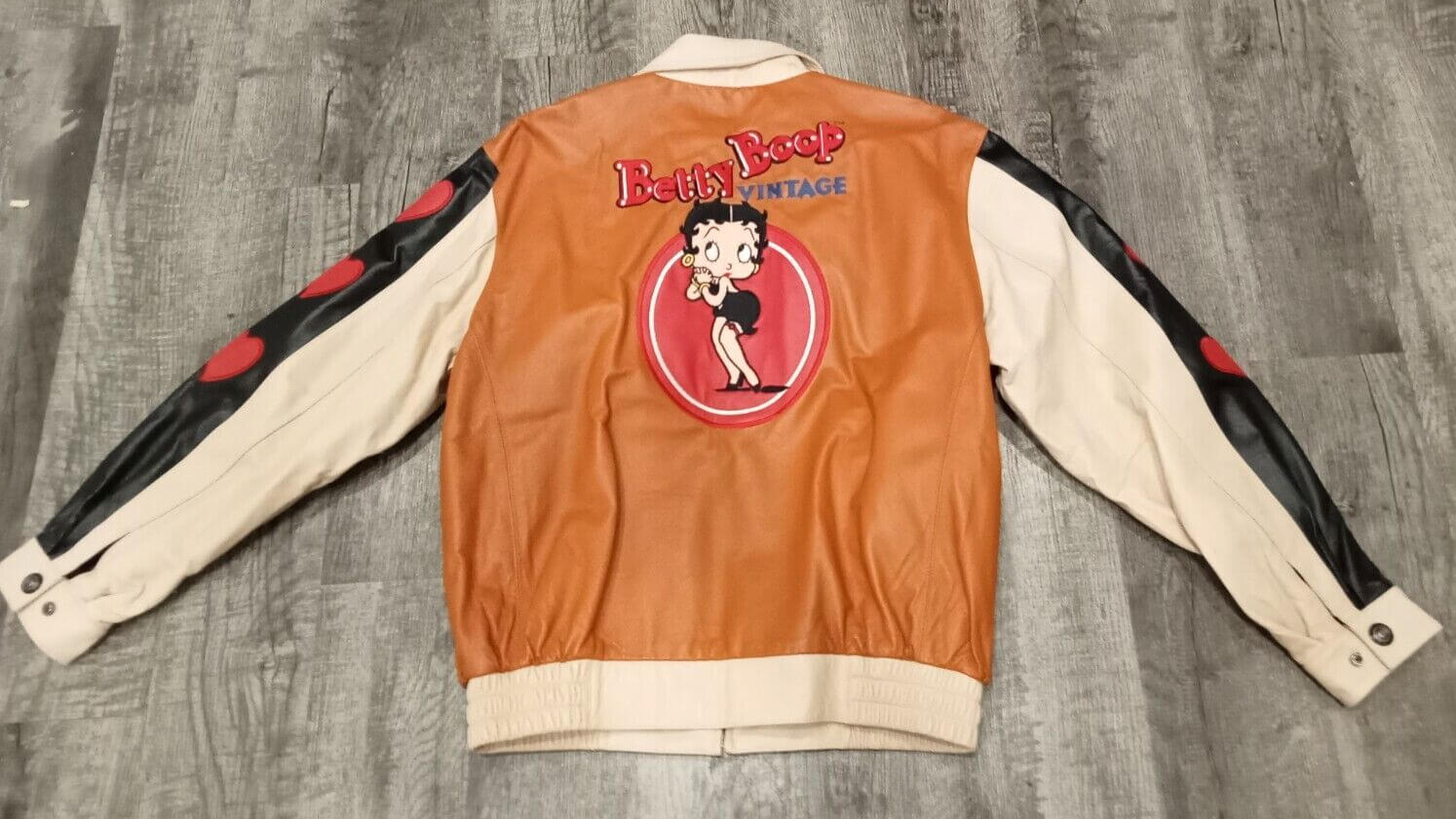 Betty Boop Brown Beige Cartoon Leather Jacket