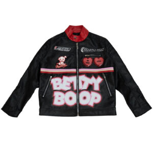 Betty Boop Headgear Black Leather Jacket