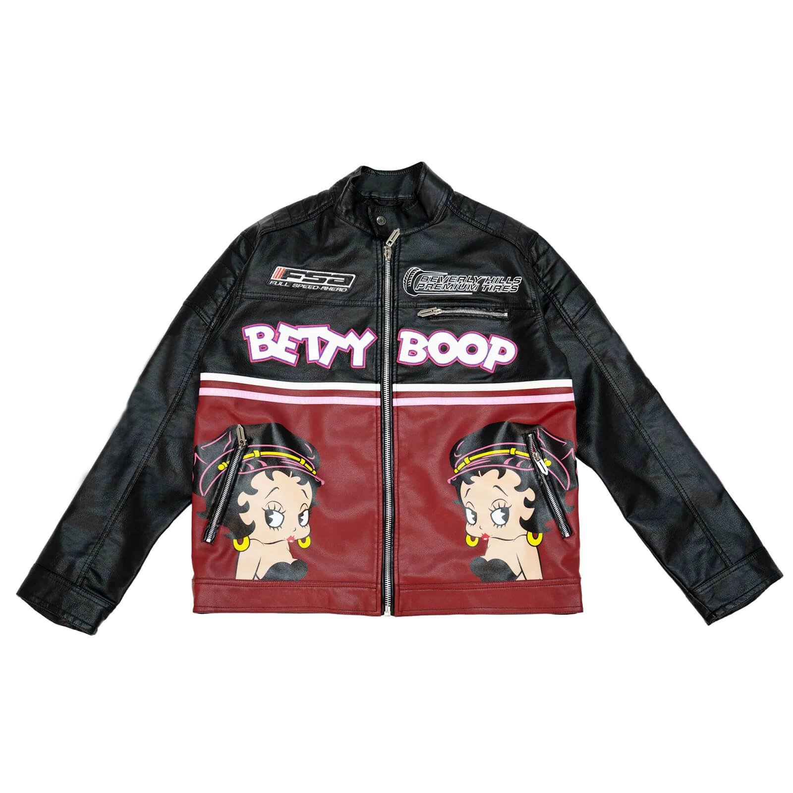 Betty Boop Headgear Black Red Leather Jacket - Maker of Jacket