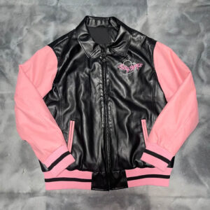 Betty Boop Pink Black Bomber Leather Jacket