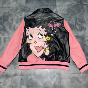 Betty Boop Pink Black Bomber Leather Jacket