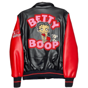 Betty Boop Pudgy Black Red Leather Jacket