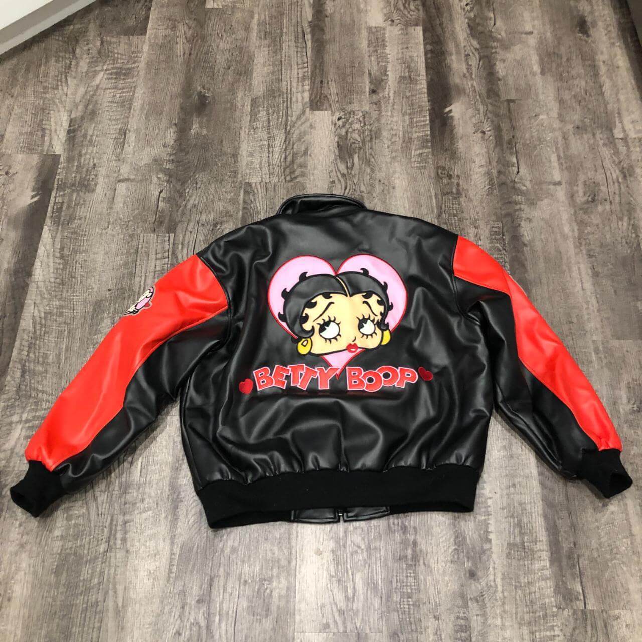 Betty Boop Pudgy Cartoon Black Red Leather Jacket