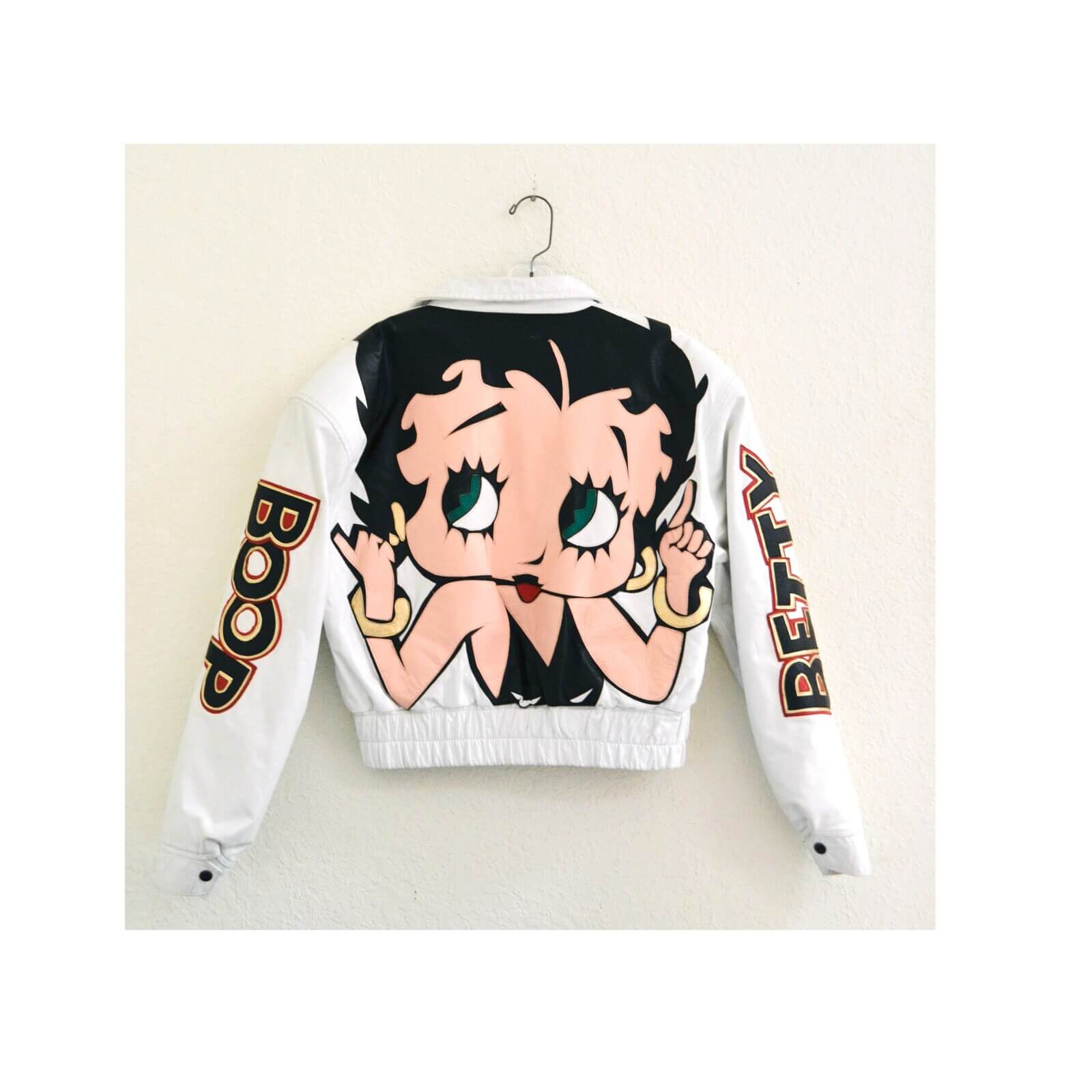 Betty Boop White Comics Bomber Leather Jacket (1) Betty Boop White Comics Bomber Leather Jacket