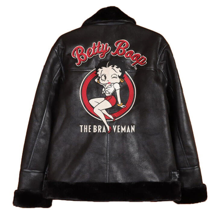 Black Betty Boop Brave Man Leather Jacket