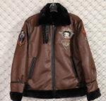 Brown Betty Boop Brave Man Leather Jacket