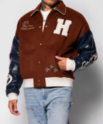 Brown Navy Horse Power Racing Club Varsity Jacket