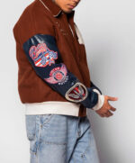 Brown Navy Horse Power Racing Club Varsity Jacket