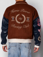 Brown Navy Horse Power Racing Club Varsity Jacket