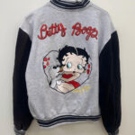 Grey Black Betty Boop Pudgy Hearts Love Varsity Jacket
