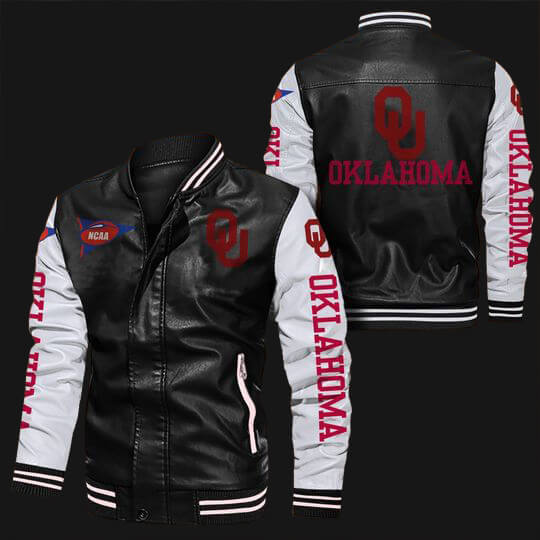 Oklahoma-Sooners-Black-White-Leather-Bomber-Jacket-1 Oklahoma-Sooners-Black-White-Leather-Bomber-Jacket