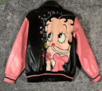 Pink Black Betty Boop Bomber Leather Jacket