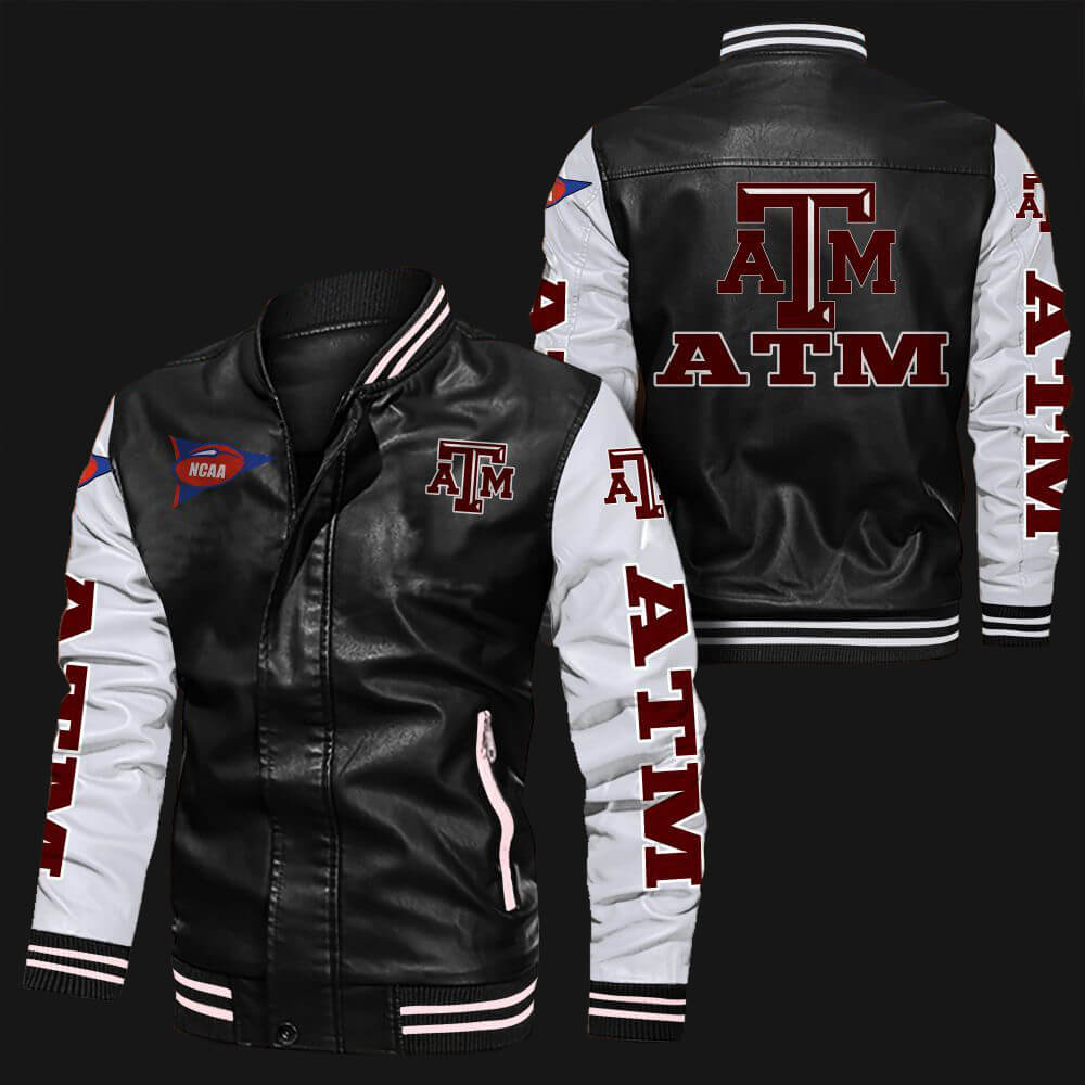 Texas-A&M-Aggies-Black-White-Leather-Bomber-Jacket-1 Texas-A&M-Aggies-Black-White-Leather-Bomber-Jacket