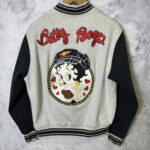 Vintage Grey Black Betty Boop Bomber Varsity Jacket