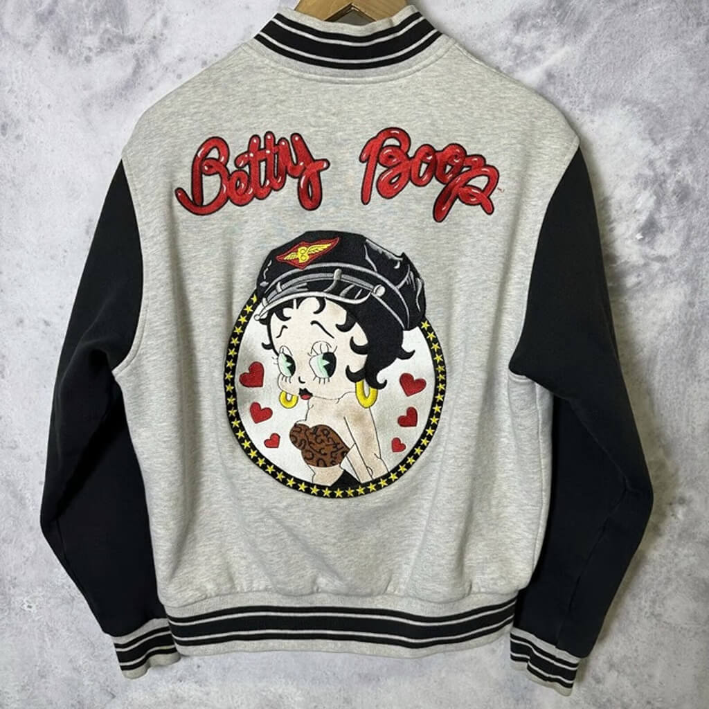 Vintage Grey Black Betty Boop Bomber Varsity Jacket (2) Vintage Grey Black Betty Boop Bomber Varsity Jacket