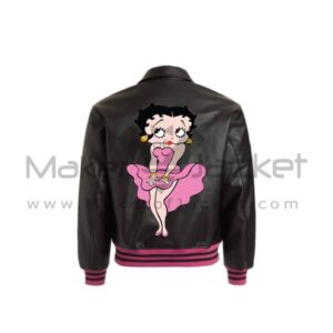 Betty Boop Black Pink Leather Bomber Jacket