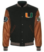 Black Brown Miami Hurricanes Varsity Jacket