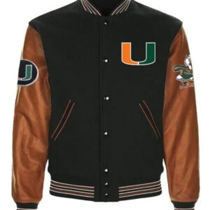 Black Brown Miami Hurricanes Varsity Jacket