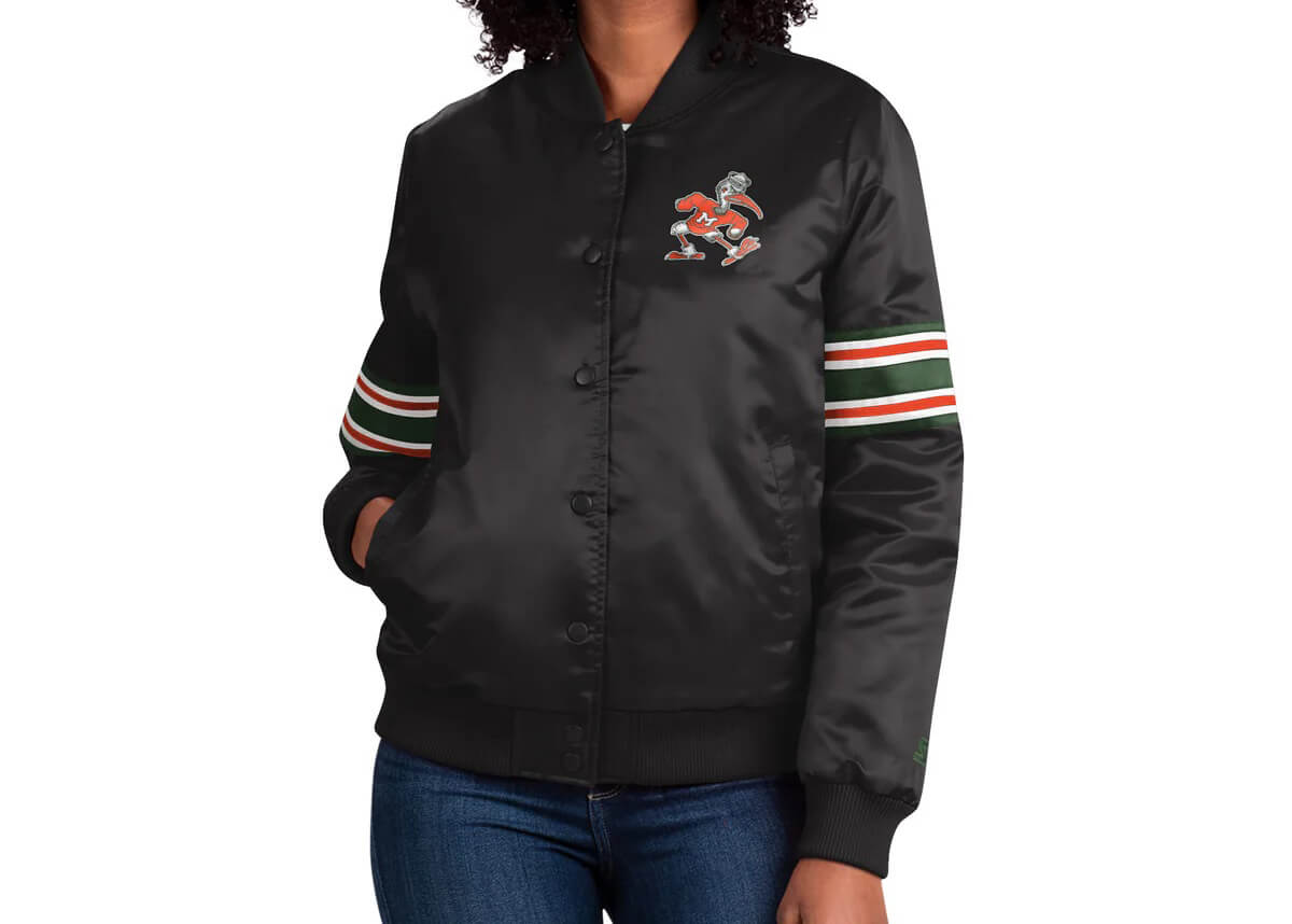 Black Miami Hurricanes Satin Jacket (2) Black Miami Hurricanes Satin Jacket