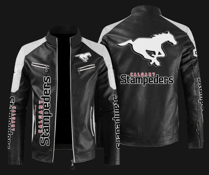 Black-White-Calgary-Stampeders-Block-Leather-Jacket-1 Black-White-Calgary-Stampeders-Block-Leather-Jacket