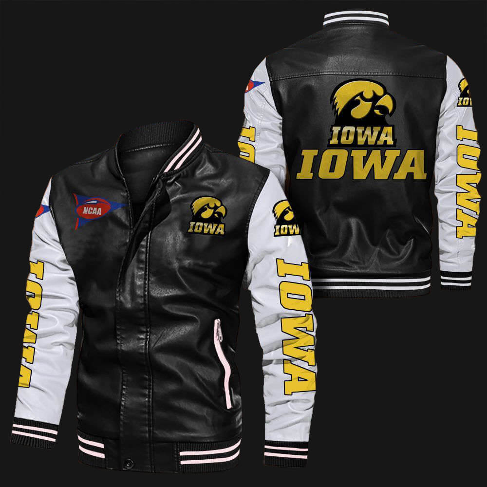 Black-White-Iowa-Hawkeyes-Leather-Bomber-Jacket-1 Black-White-Iowa-Hawkeyes-Leather-Bomber-Jacket