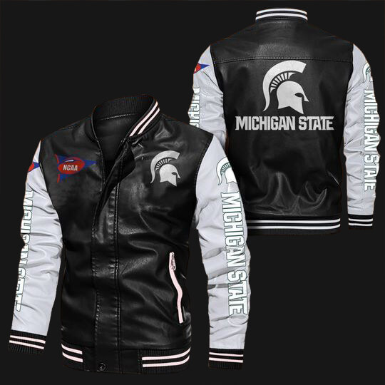 Black-White-Michigan-State-Spartans-Leather-Bomber-Jacket-1 Black-White-Michigan-State-Spartans-Leather-Bomber-Jacket