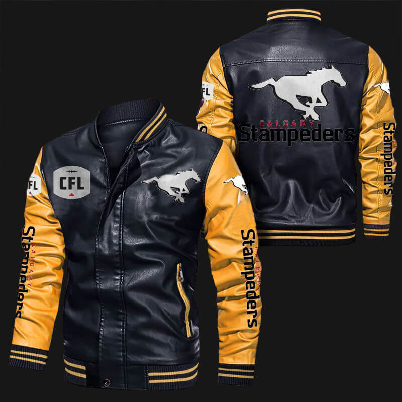 Calgary-Stampeders-Black-Yellow-CFL-Bomber-Leather-Jacket-1 Calgary-Stampeders-Black-Yellow-CFL-Bomber-Leather-Jacket