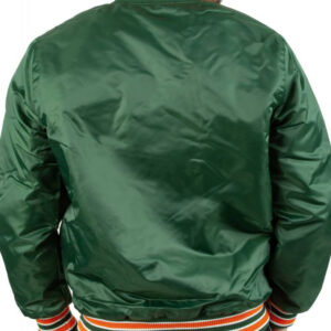 Green Miami Hurricanes Satin Bomber Jacket