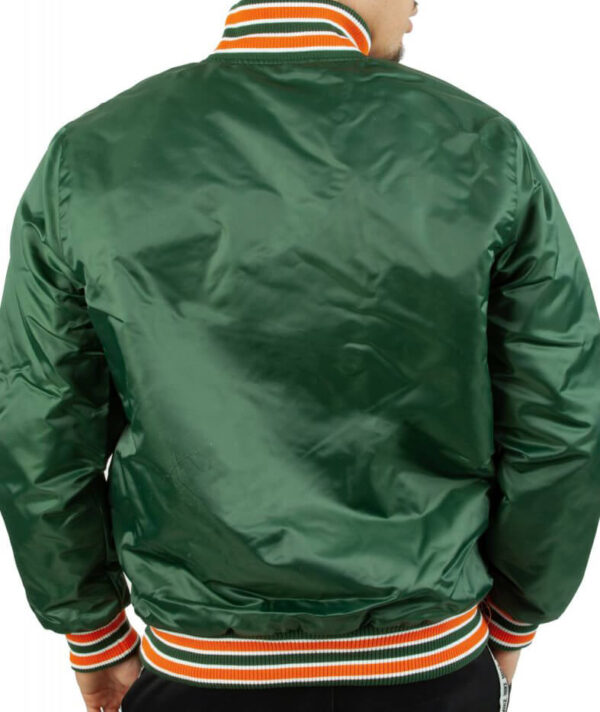 Green Miami Hurricanes Satin Bomber Jacket