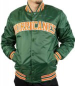 Green Miami Hurricanes Satin Bomber Jacket