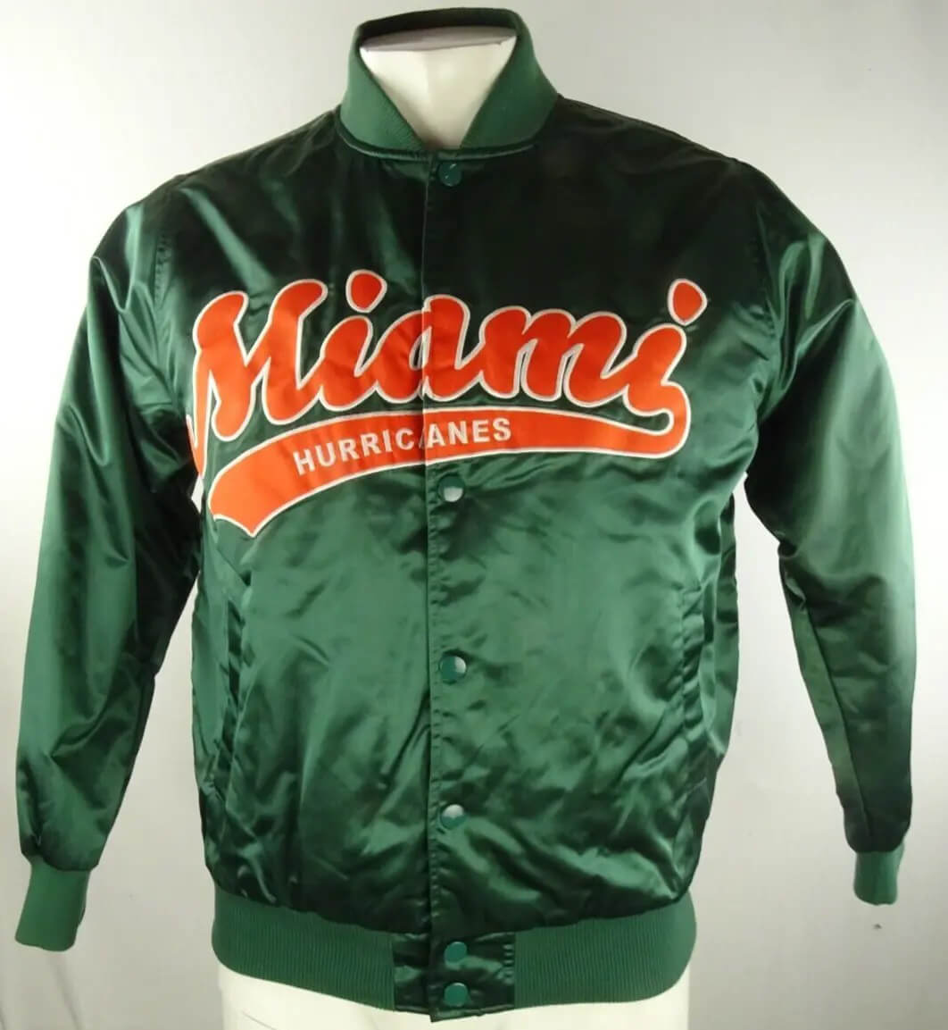 Green Miami Hurricanes Snap Satin Jacket (2) Green Miami Hurricanes Snap Satin Jacket