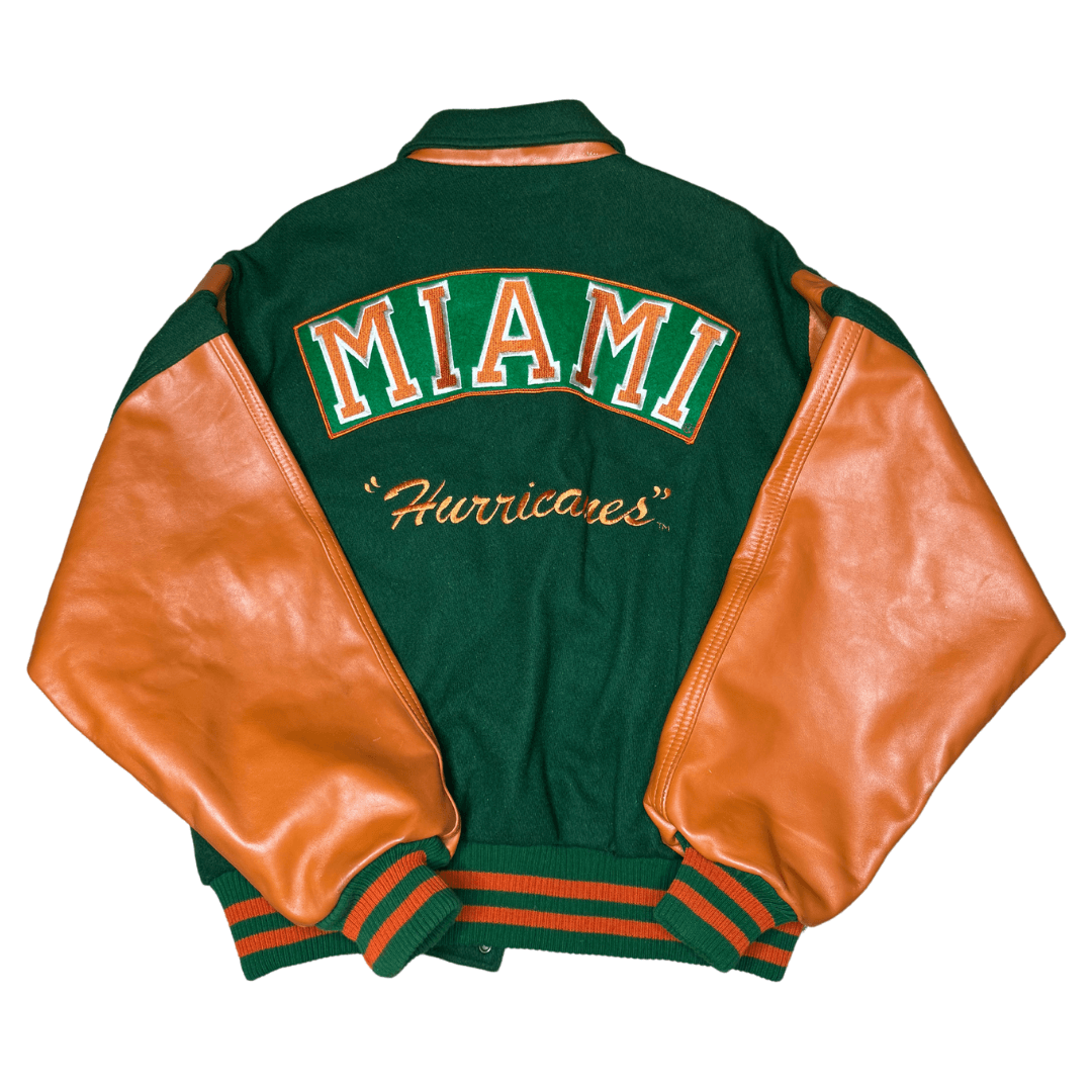 Green Orange Miami Hurricanes Varsity Jacket