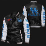 Kentucky Wildcats Black White NCAA Bomber Leather Jacket