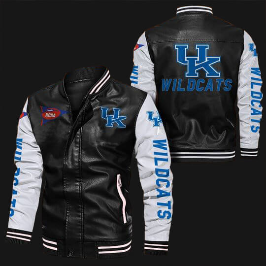 Kentucky Wildcats Black White NCAA Bomber Leather Jacket Kentucky Wildcats Black White NCAA Bomber Leather Jacket