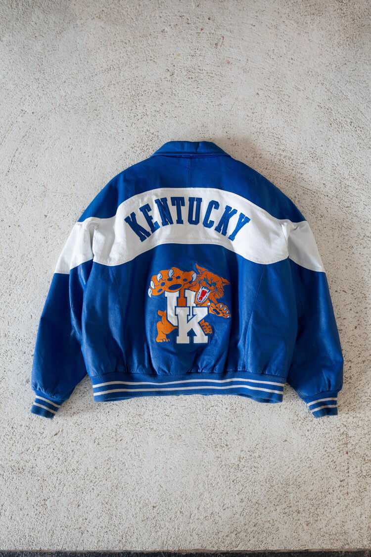 Kentucky Wildcats Blue White 90s Leather Jacket (2) Kentucky Wildcats Blue White 90s Leather Jacket