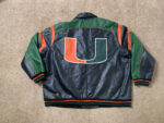Miami Hurricanes Black Green Full Zip Leather Jacket