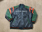 Miami Hurricanes Black Green Full Zip Leather Jacket