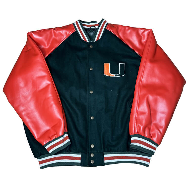 Miami Hurricanes Black Red Wool Leather Jacket Miami Hurricanes Black Red Wool Leather Jacket