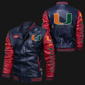 Miami-Hurricanes-Blue-Red-NCAA-Bomber-Leather-Jacket