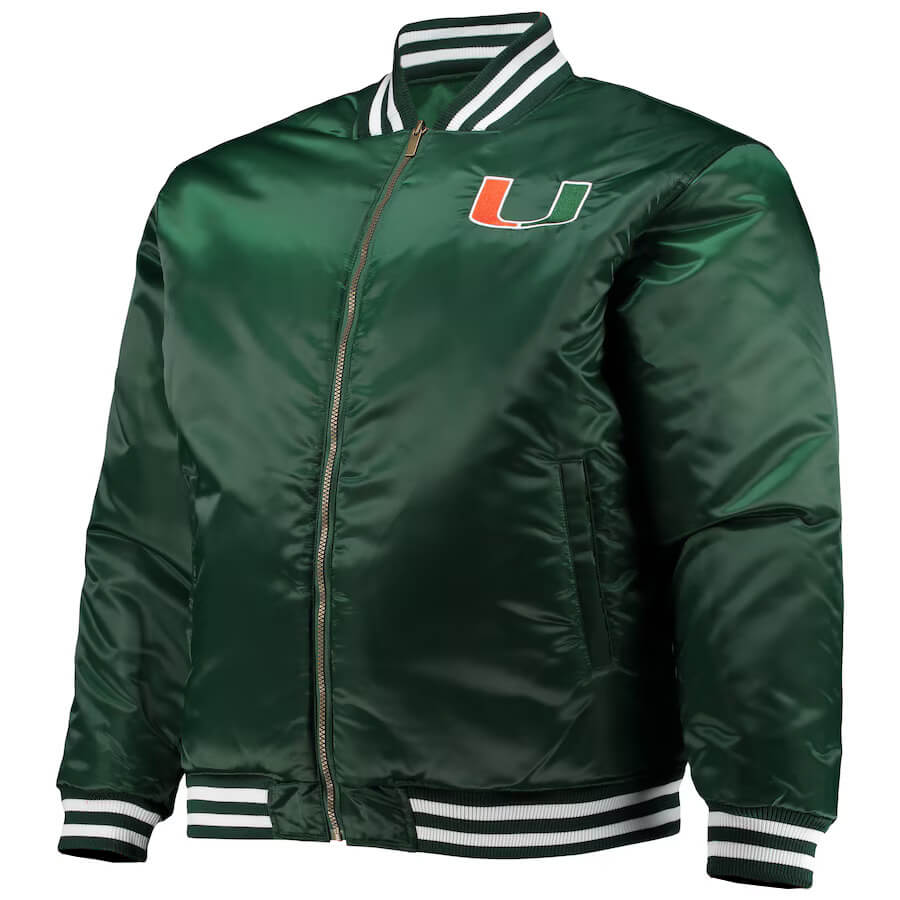 Miami Hurricanes Green Full Zip Satin Jacket (1) Miami Hurricanes Green Full Zip Satin Jacket