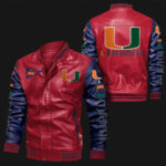 Miami Hurricanes Red Blue NCAA Bomber Leather Jacket