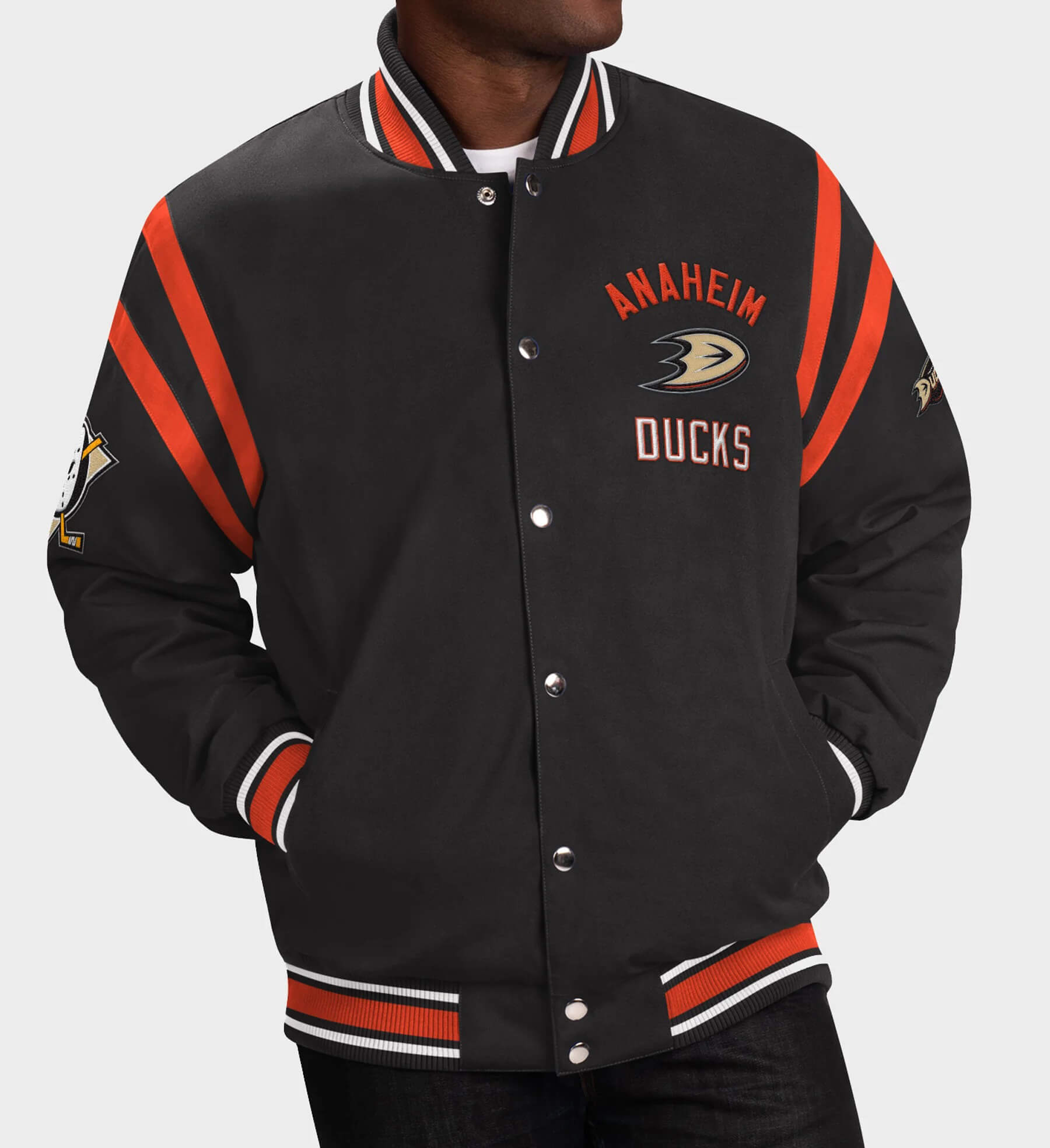 NHL Anaheim Mighty Ducks NHL Black Bomber Jacket (1) NHL Anaheim Mighty Ducks NHL Black Bomber Jacket