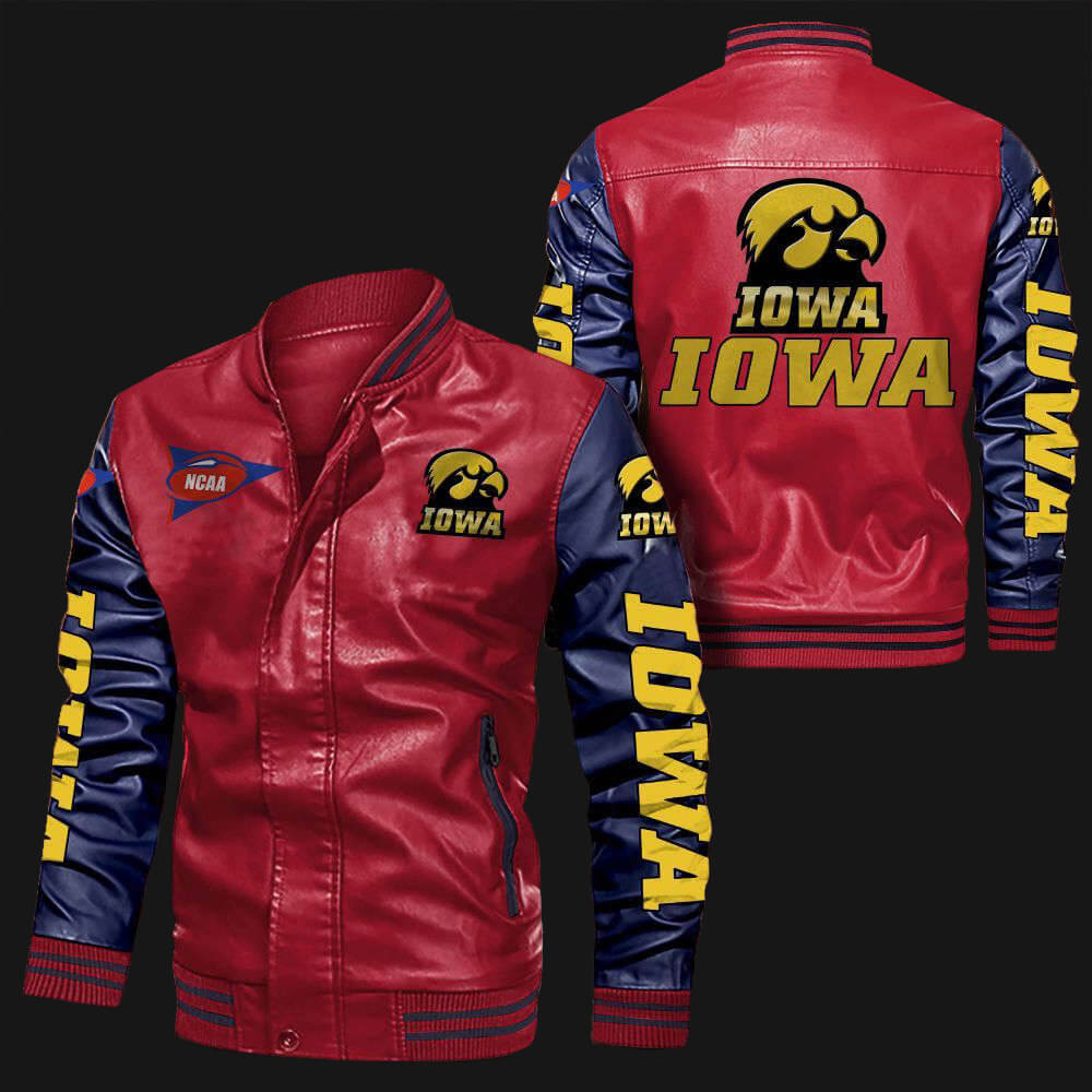 Red-Blue-Iowa-Hawkeyes-Leather-Bomber-Jacket-1 Red-Blue-Iowa-Hawkeyes-Leather-Bomber-Jacket