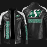 Saskatchewan-Roughriders-Black-White-Block-Leather-Jacket