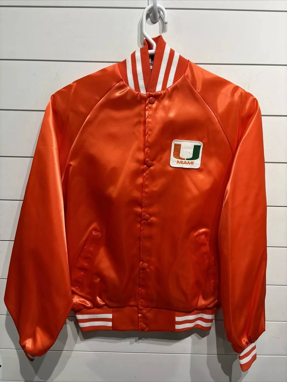 University of Miami Hurricanes NCAA Orange Satin Jacket (1) University of Miami Hurricanes NCAA Orange Satin Jacket