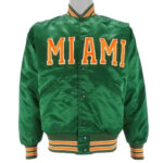Vintage 80s Green Miami Hurricanes Satin Bomber Jacket