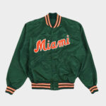 Vintage 90s Green Miami Hurricanes Satin Bomber Jacket