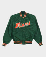 Vintage 90s Green Miami Hurricanes Satin Bomber Jacket